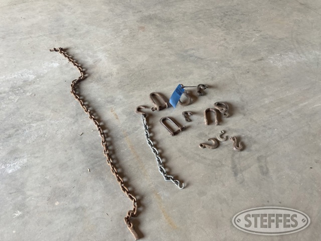 Assorted chains, hooks, clevis